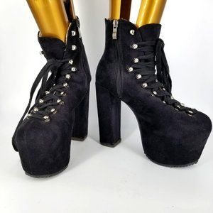 Platform Faux Suede High Heel Ankle Bootie Shoe 39 Black Party Dance Club Gothic